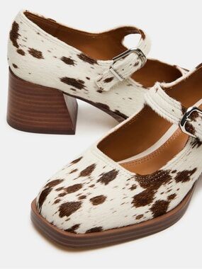 NWT Steve Madden Lisbon Cow Hair Mary Jane Block Heel Pumps Size 9.5